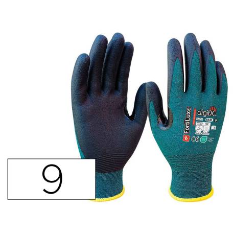GUANTES DE NITRILO MARCA SAFETOP FORTILUX ANTICORTE FOAM 18 G CON REFUERZO OEKO TALLA 9