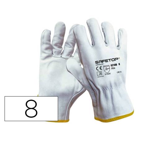 GUANTES DE PIEL MARCA SAFETOP ABA STANDARD EN388 100 C COLOR BLANCO TALLA 8