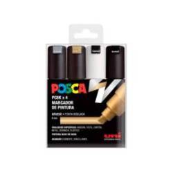 ROTULADOR MARCA UNI POSCA PC-8K/4C MARCADOR DE PINTURA PUNTA BISELADA 8 MM BLISTER DE 4 UNIDADES COLORES SURTIDOS