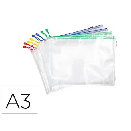 BOLSA MULTIUSOS MARCA TARIFOLD ZIPPER CON CREMALLERA DIN A3 PACK DE 8 UNIDADES COLORES SURTIDOS