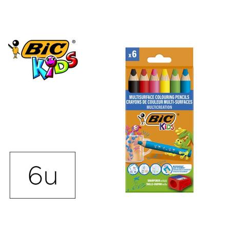 LAPICES BIC MULTISUPERFICIES TRIANGULARES MINA BORRABLE CAJA DE 6 UNIDADES COLORES SURTIDOS