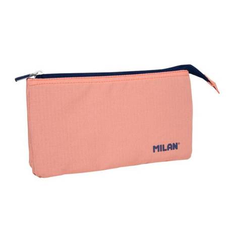 BOLSO ESCOLAR PORTATODO MILAN 1918 COLLECTION 3 CREMALLERAS Y 5 COMPARTIMENTOS COLOR ROSA 215X35X125 MM
