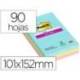 BLOC DE NOTAS ADHESIVAS QUITA Y PON POST-IT SUPER STICKY COSMIC RAYADO 90 HOJAS 101X152 MM PAQUETE DE 3