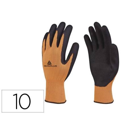 GUANTES DELTAPLUS POLIESTER IMPREGANDO LATEX PALMA Y DEDOS COLOR NARANJA FLUOR/NEGRO TALLA 10