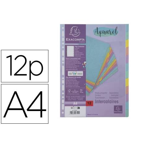 SEPARADOR MARCA EXACOMPTA AQUAREL CARTULINA LUSTRADA JUEGO DE 12 SEPARADORES DIN A4 COLORES PASTEL