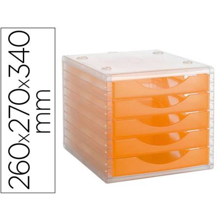 FICHERO CAJONES DE SOBREMESA ARCHIVO 2000 APILABLE 5 CAJONES COLOR NARANJA TRANSLUCIDO 260X270X340 MM