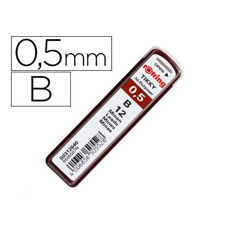 MINAS MARCA ROTRING GRAFITO 0,5 MM B ESTUCHE DE 12 MINAS