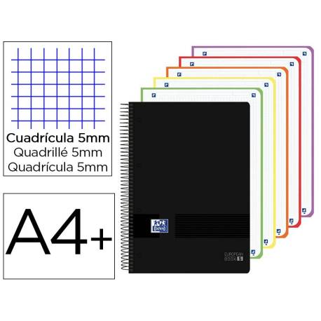 CUADERNO ESPIRAL MARCA OXFORD EUROPEANBOOK 5 TAPA PLASTICO DIN A4+ 120 HOJAS CUADRO 5 MM COLOR NEGRO