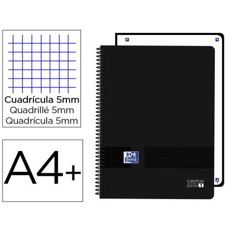 CUADERNO ESPIRAL MARCA OXFORD EUROPEANBOOK 1 LIVE&GO TAPA PLASTICO DIN A4+ 80 HOJAS CUADRO 5 MM COLOR NEGRO