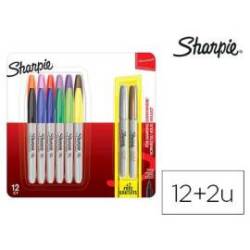 Rotulador permanente Sharpie punta fina Blister de 12+2 colores