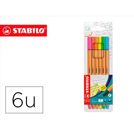 Rotulador Stabilo Point 88 Pack 6 Colores Neon