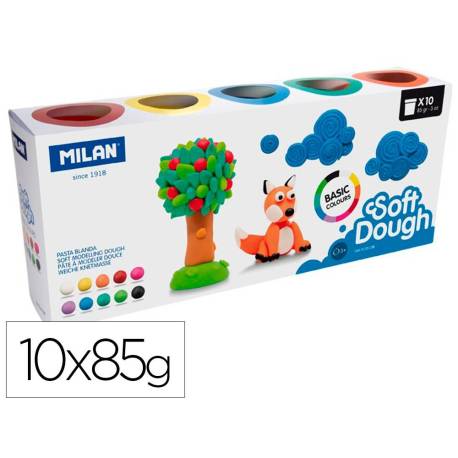 PLASTILINA MILAN SOFT DOUGH BASIC CAJA DE 10 BOTES COLORES SURTIDOS 85 G