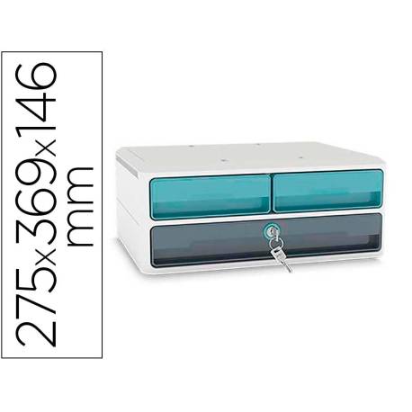 FICHERO CAJONES DE SOBREMESA CEP MOOV UP RECICLADO 80% CON CERRADURA 3 CAJONES AZUL/GRIS 275X369X146 MM