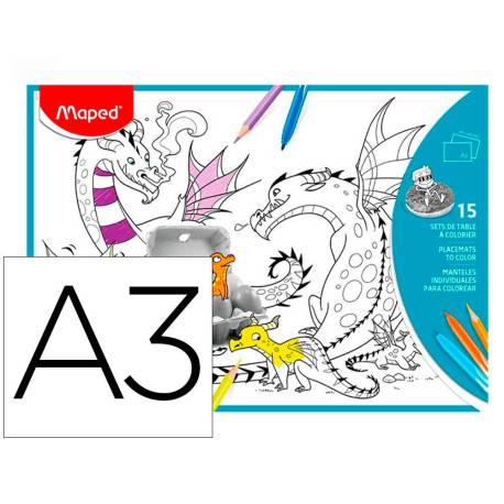 MANTEL PARA COLOREAR MARCA MAPED INDIVIDUAL DIN A3 PACK DE 15 UNIDADES SURTIDAS