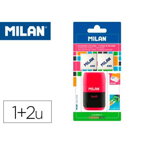 SACAPUNTAS MILAN COMPACT PLASTICO 2 USOS CON GOMA + 2 RECAMBIOS DE GOMA