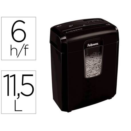 DESTRUCTORA DE DOCUMENTOS MARCA FELLOWES LX-25M CAPACIDAD 6H SEGURIDAD P4 DESTRUYE GRAPAS CLIPS Y TARJETA PAPELERA 11,5