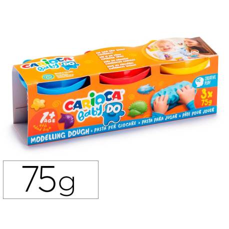 PASTA DE MODELAR MARCA CARIOCA BABY DOUGH BOTE 75 G SET DE 3 COLORES SURTIDOS