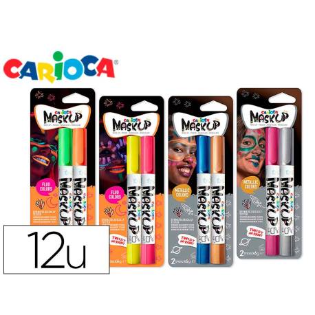 BARRA DE MAQUILLAJE CARIOCA MASK UP NEON / METALLIC CAJA 12 COLORES SURTIDOS