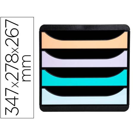 FICHERO DE CAJONES SOBREMESA MARCA EXACOMPTA BIG-BOX AQUAREL NEGRO 4 CAJONES COLORES PASTEL GLOSSY