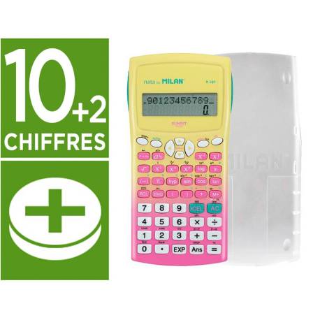 CALCULADORA MARCA MILAN CIENTIFICA M240 SUNSET TAPA TRANSLUCIDA 2 LINEAS 240 FUNCIONES 10+2 DIGITOS COLOR ROSA /AMARILLO
