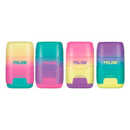 SACAPUNTAS MARCA MILAN COMPACT SUNSET PLASTICO 2 USOS CON GOMA DE BORRAR COLORES SURTIDOS " NO SE PEUDEN ELEGIR"