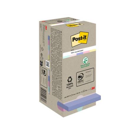BLOC DE NOTAS ADHESIVAS QUITA Y PON MARCA POST-IT 76X76 MM 100% RECICLADO PEFC EN TORRE PACK DE 16 UNIDADES COLORES
