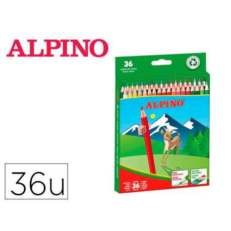 LAPICES DE COLORES MARCA ALPINO CAJA 36 UNIDADES COLORES SURTIDOS LARGOS