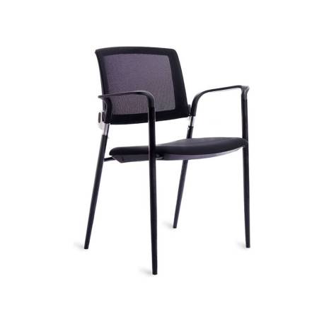 SILLA ROCADA CONFIDENTE BRAZOS FIJOS ESTRUCTURA METALICA ASIENTO TELA IGNIFUGA COLOR NEGRO RESPALDO MALLA