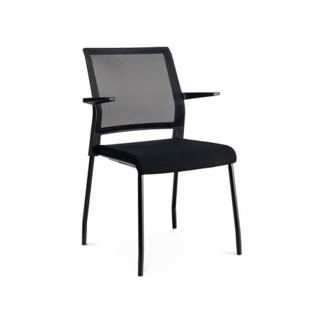 SILLA ROCADA CONFIDENTE BRAZOS FIJOS ESTRUCTURA METALICA ASIENTO TELA IGNIFUGA COLOR NEGRO RESPALDO MALLA