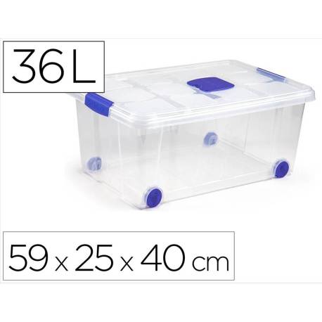CONTENEDOR PLASTICO MARCA PLASTICFORTE N 3 TRANSPARENTE CON TAPA CAPACIDAD 36 L
