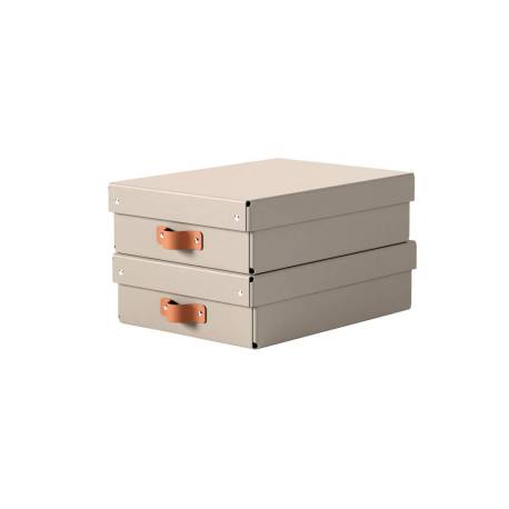 CAJA DE ALMACENAJE MARCA LEITZ CARTON MEDIANA BAJA CON ASA DE PIEL COLOR AZUL PACK DE 2 UNIDADES