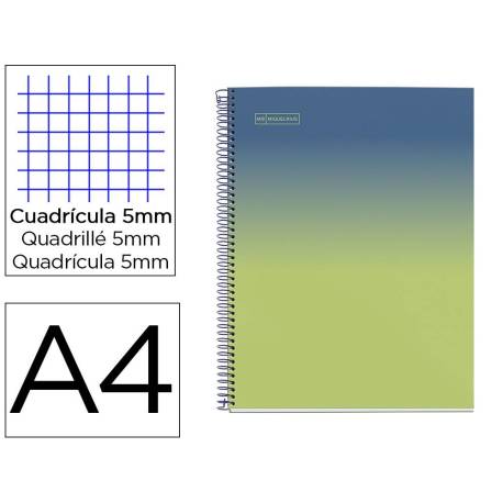 CUADERNO ESPIRAL MARCA MIQUELRIUS DIN A4 80 HOJAS CUADRO 5 MM 90 GR GRADIENT AZUL/LIMON