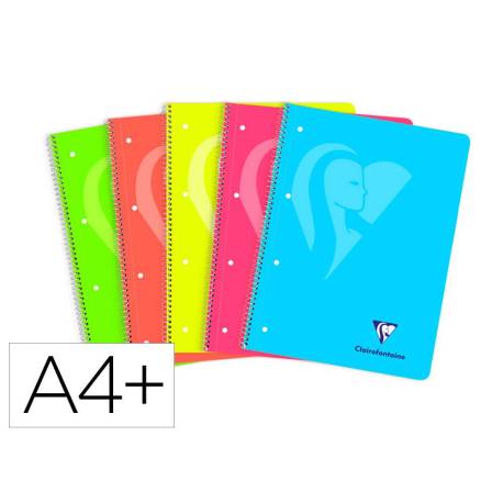 CUADERNO ESPIRAL MARCA CLAIREFONTAIN E DIN A4+ 120 HOJAS 90 GR TAPA PLASTICO MICROPERFORADO CUADRO 5 MM COLORES SURTIDOS