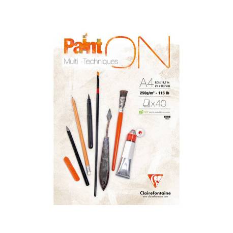 BLOC DE DIBUJO MULTITECNICAS MARCA CLAIREFONTAINE PAINT ON DIN A4 ENCOLADO 40 HOJAS 250 GR LISO