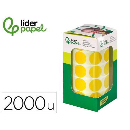GOMETS LIDERPAPEL AUTOADHESIVO S CIRCULOS 20 MM AMARILLO ROLLO DE 2000 UNIDADES EN CAJA DE CARTON