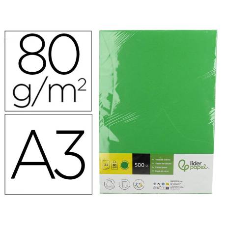 PAPEL COLOR MARCA LIDERPAPEL DIN A3 80 GR VERDE INTENSO PAQUETE DE 500 HOJAS