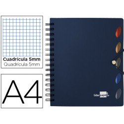 Cuaderno espiral liderpapel a4 micro executive tapa plastico 100h 80 gr cuadro 5mm 5 separadores con gomilla color azul