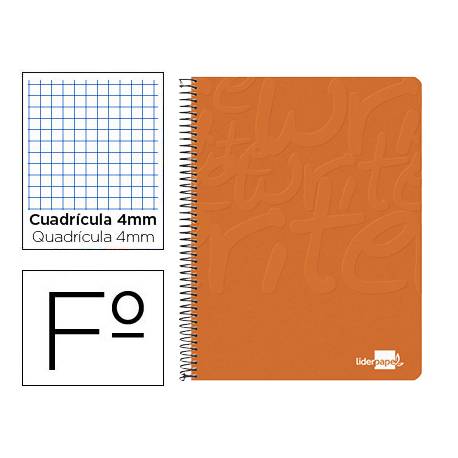 Cuaderno Espiral Liderpapel Write Tamaño Folio Cuadrícula 4 mm Color Naranja